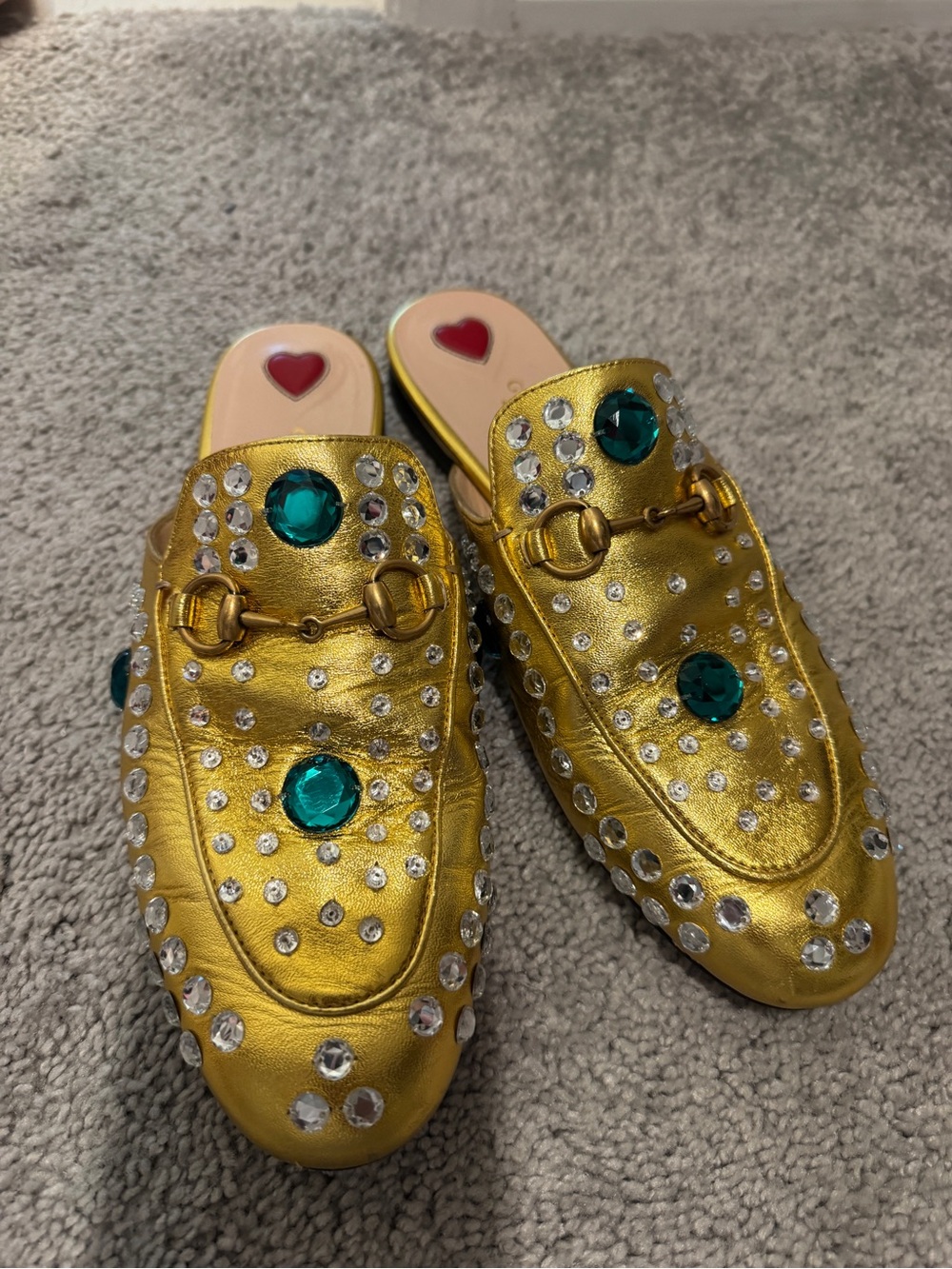 Gucci Metallic Gold Jeweled Horsebit Mule Loafers
